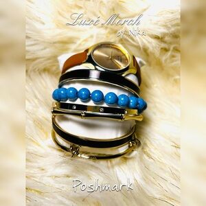 Crown & Ivy: Brown/Gold/Blue Gift set 1 Watch & 6 Bracelets 7 Piece Set